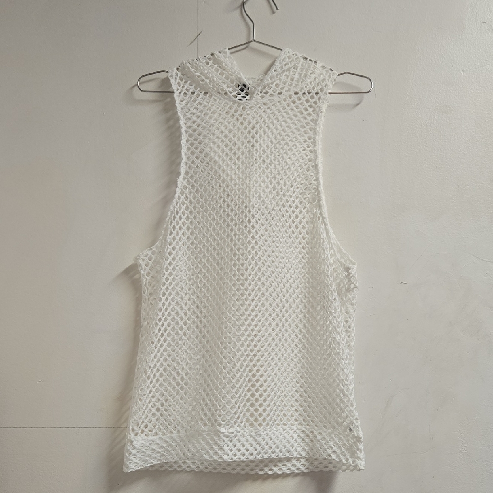 SHEIN White Mesh Sleeveless Shirt Hoodie